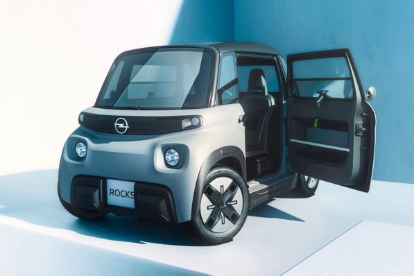 Opel Rocks Electric static front three quarter with driver's door open