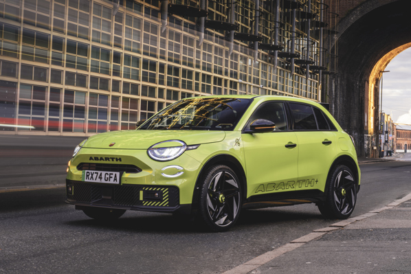 Abarth 600e static front three-quarter