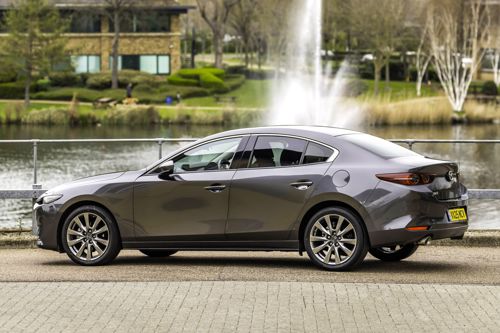 Mazda 3 Saloon Review: static rear three-quarter