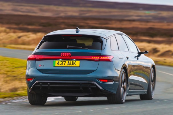 Audi A6 Avant e-tron Review: dynamic rear three-quarter