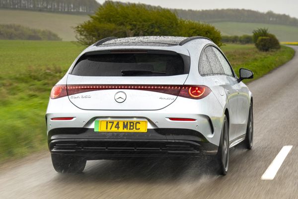 Mercedes Electric CLA Shooting Brake Review: dynamic rear three-quarter