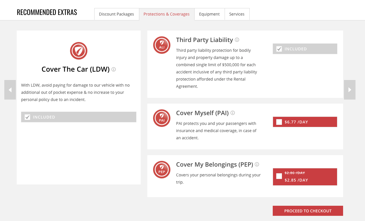 Typical waivers/coverage extensions you may need to get to cover passengers when hiring a car