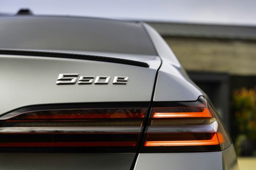 BMW 5 Series Review: 550e rear badge and tail light detail