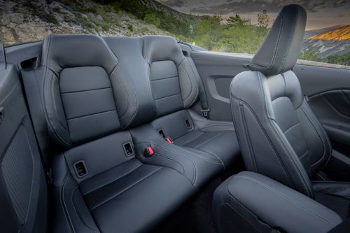 Ford Mustang Convertible Review: rear seats viewed from driver's door