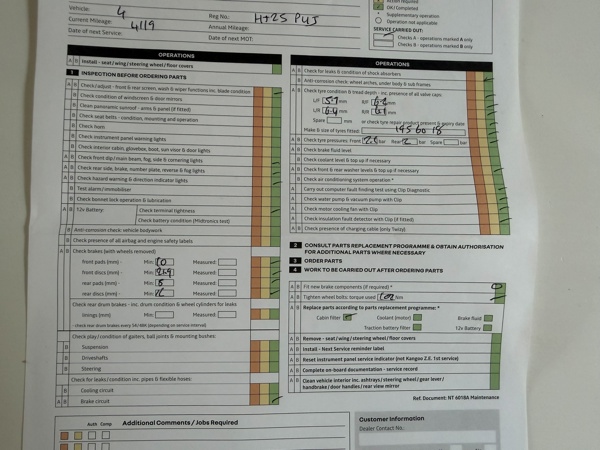 Renault 4 service sheet