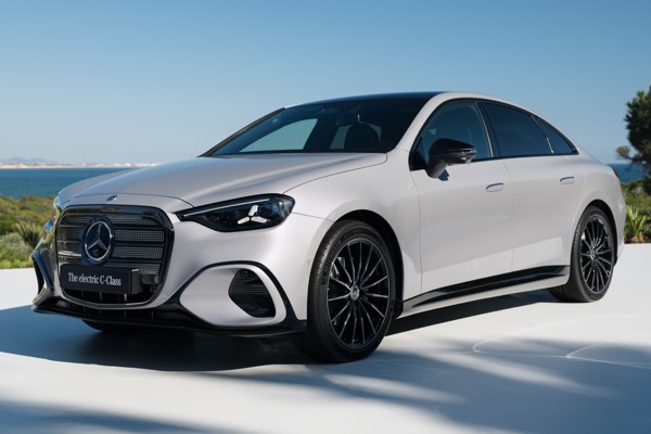 Mercedes Electric C-Class Saloon static front three-quarter