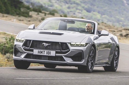 Ford Mustang Convertible Review: dynamic front three-quarter