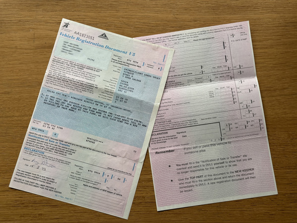 An old V5 logbook from 1993